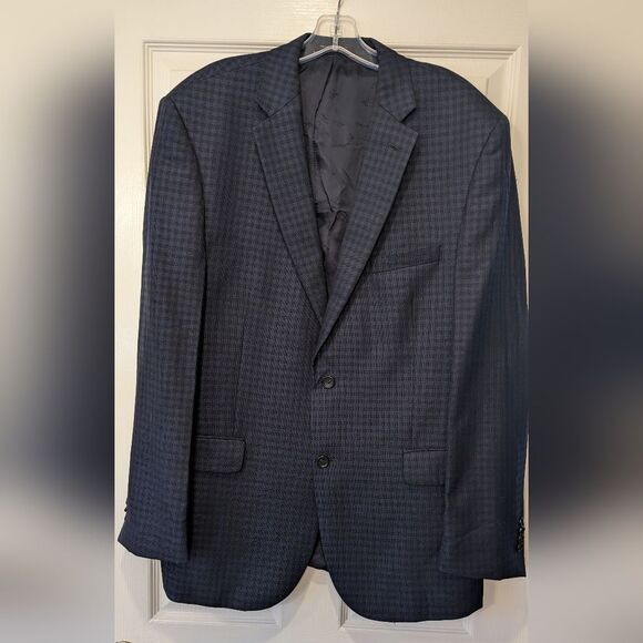 JoS A Banks tailored fit silk wool bland navy blue two button blazer coat sz 44L - Picture 2 of 13